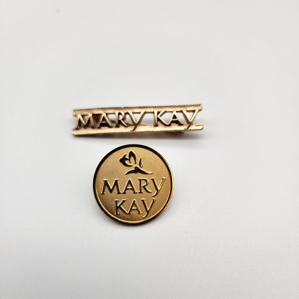 2 Mary Kay MK Gold Color Vintage Pin Brooches
